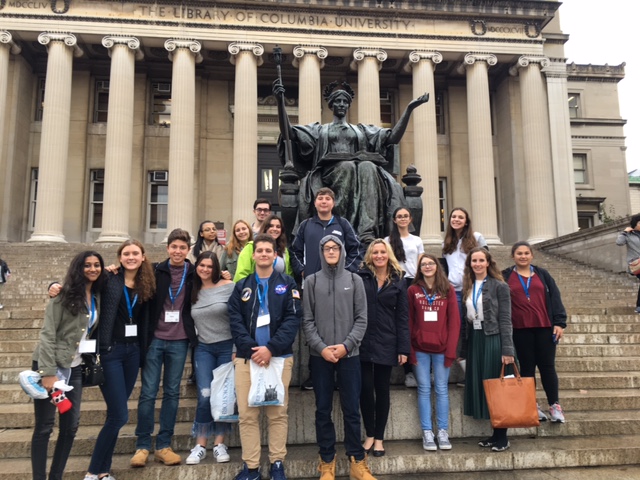 Students attend Columbia Press Day with English Teacher Jessica Sanders and Media Specialist Maureen Bertolini.