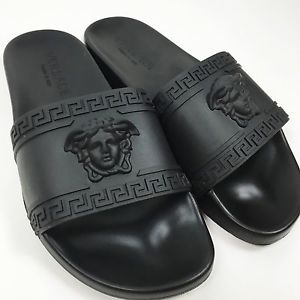 Versace slides.- Brando Orofina. 

Slides, like other shoes, are often comfortably worn by students and adults. Some wear them for style, others for comfort. Athletes wear them so they do not damage shoes made for the gym. 