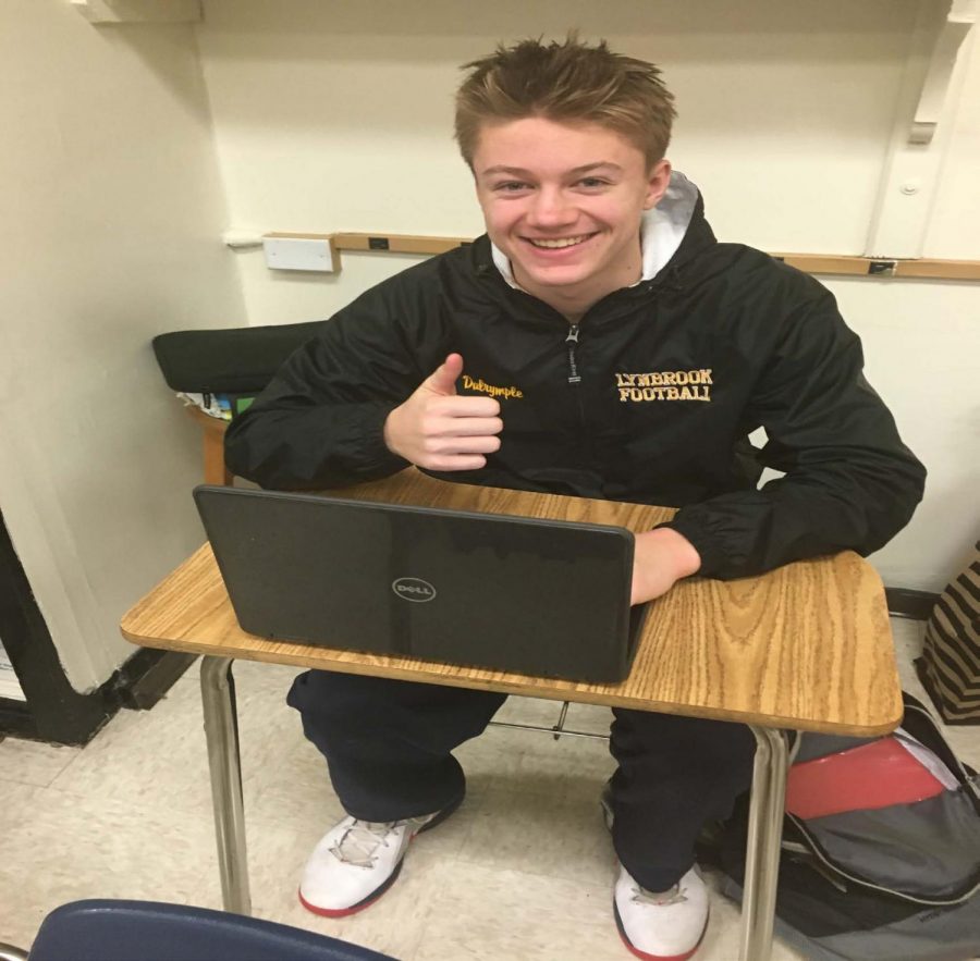 Sophomore Dan Dalrymple using his tablet in class.