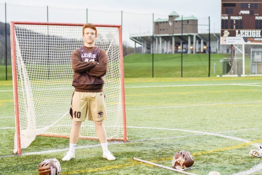 In this April 17, 2018, file photo, Lehigh senior defense Eddie Bouhall stands by the goal at Goodman Stadium. Bouhall was drafted by the Atlanta Blaze in the 2019 Major League Lacrosse Collegiate Draft. (Roshan Giyanani/B&W Staff)