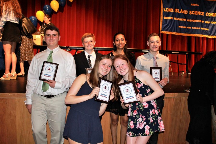 High school researchers with awards at the Long Island Science Congress