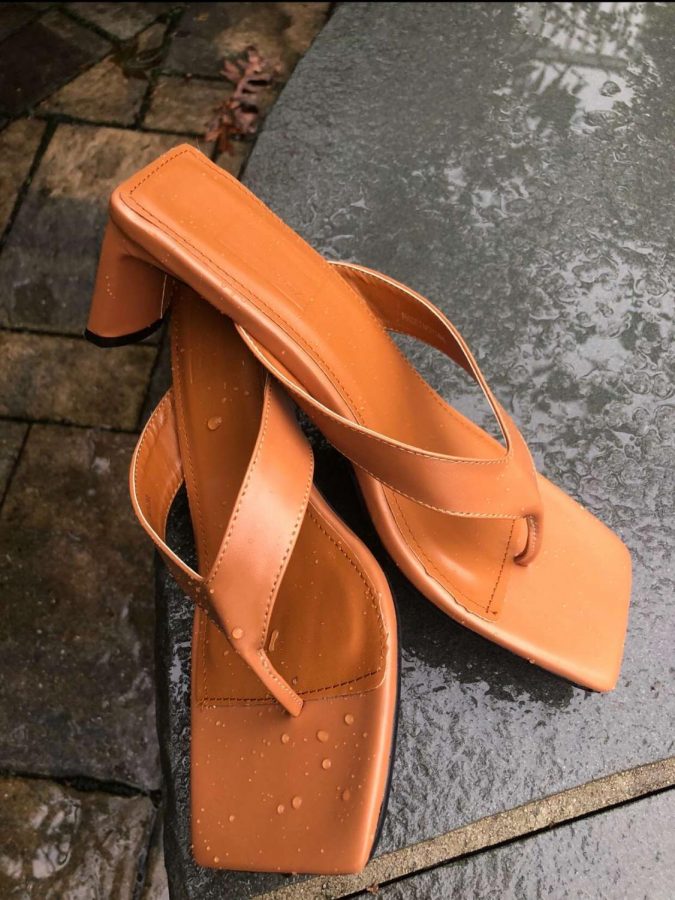 An example of the square-toed sandals that rose to popularity as a summer 2020 trend.