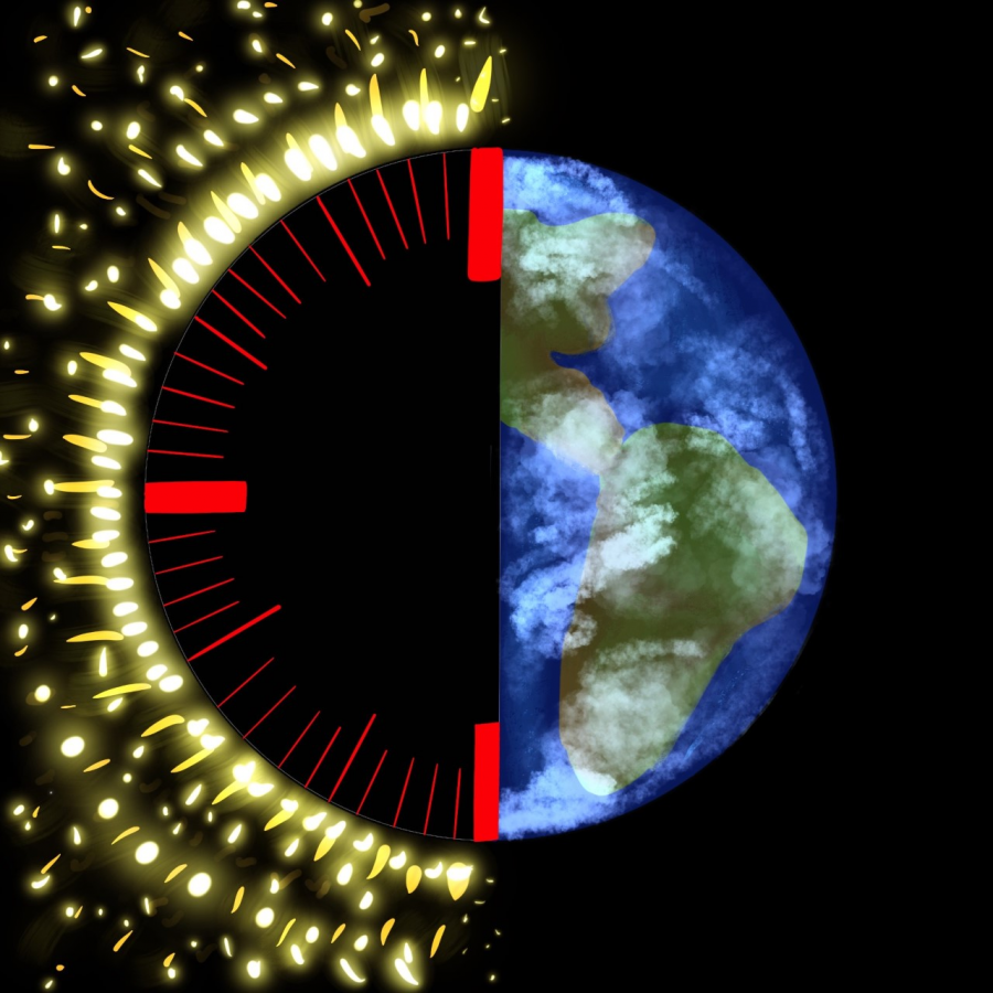 A+visualization+of+the+idea+that+the+earth+is+running+out+of+time+to+solve+its+climate+crisis.