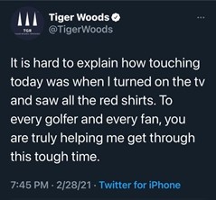 Tiger Woods tweeted a message to his fans after being involved in a serious car accident.