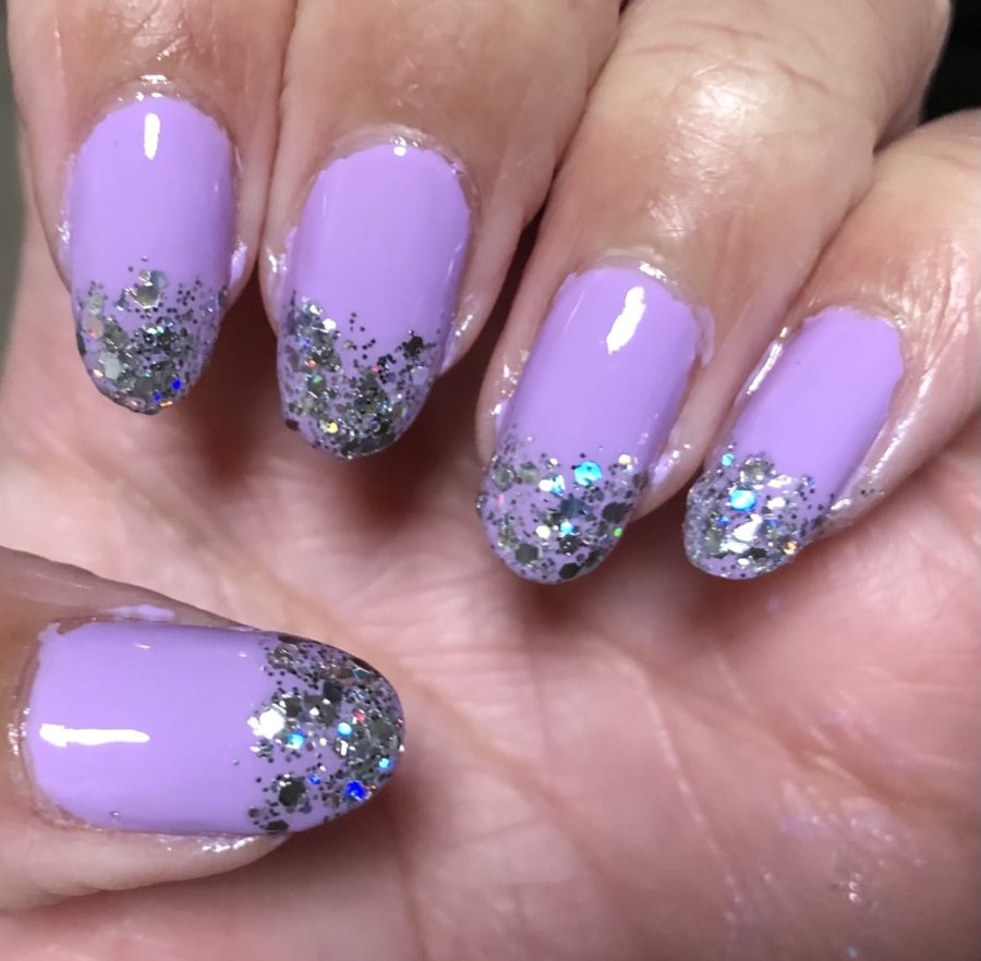 Lavender with glitter tips manicure by Alexis Sooklall