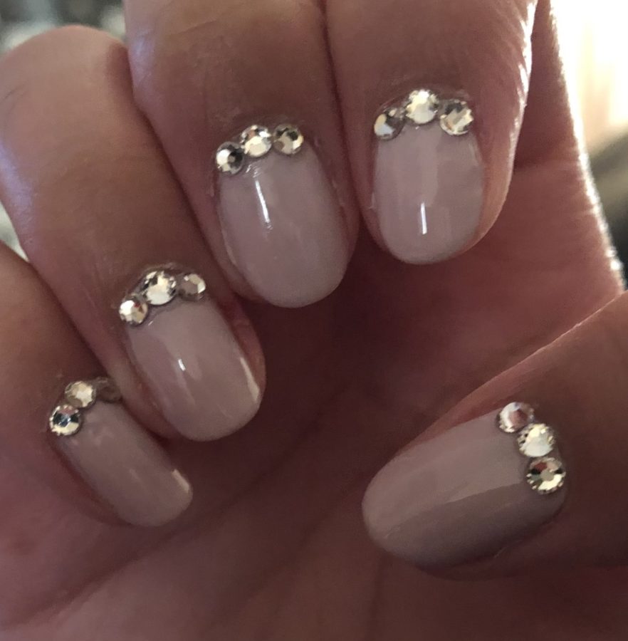 Pink and silver rhinestones manicure by Alexis Sooklall