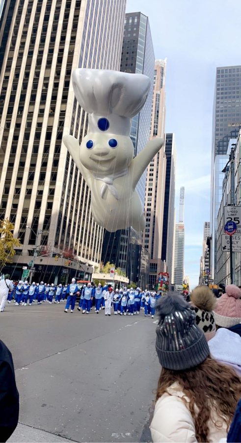 The Pillsbury Dough Boy makes his way down Sixth Avenue in this years Macys Thanksgiving Day Parade.