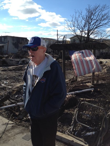 Former resident James Doyle reaction to seeing the remains of his house in Breezy Point for the first time after Sandy.