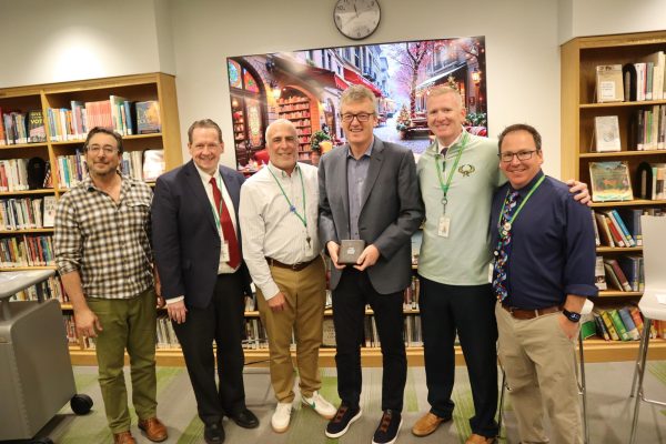 (From L-R) Michael, Superintendent
Paul Lynch, Rabinowitz, MacMillan, Principal Matthew Sarosy, and Vessalico. Photo courtesy of Andrew Garcia 