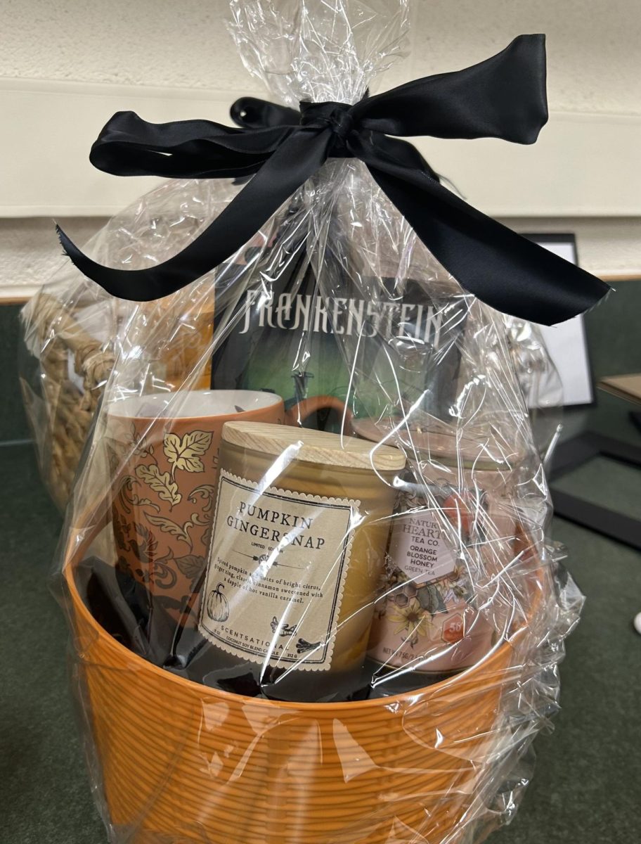 Raffle gift baskets are prepared for the event