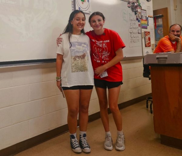 Pictured are Founders of the Chemistry Club, Valeria Acuna Delgado (left), Samantha Constanzo (middle), and Advisor Kevin Tranchina (far right). This photo was taken right before the founders started their first meeting for the club. They would go on to present their club ideas and focus to about 20 students ranging from freshmen to juniors. 
